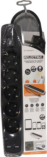 Elektrische Steckdosenleiste 1,5 m, 5-fach, 2 x USB – Relec492237 Relec492237