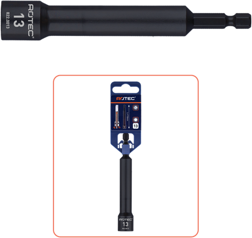 Rotec Steckschlüssel extra tief | e6,3 | Bitaufzeichnung | sw 10x110 75 - 822.0010