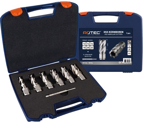 Rotec HSS-Kernbohrer-Set Silver-Line '536W', WLD 19, 7-teilig, ø12-22 - 5369001 - 536.9001