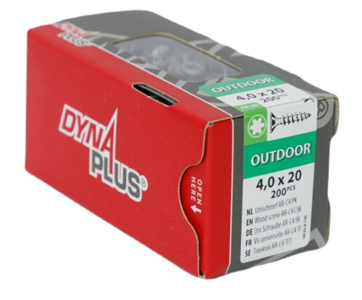 Dynaplus Uni-Schraube Spanplattenschraube Ar-Beschichtung Flachkopf Vollgewinde Torx Tx20 4,0x20 | 200 Stück - 0281.08.25001