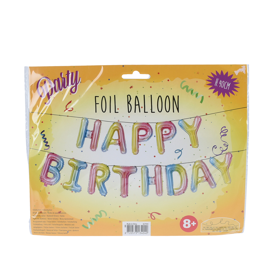 Girlandenballonfolie Happy Birthday Regenbogen 40cm