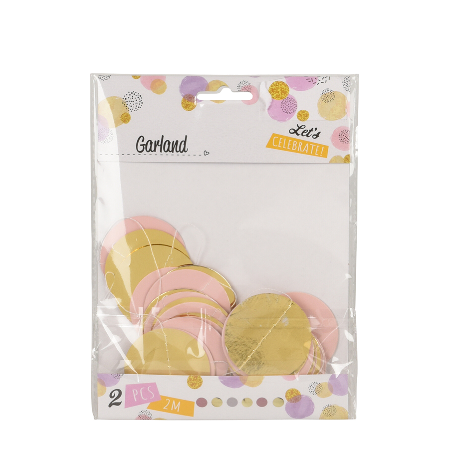 Girlande Konfetti rosa weiß gold 200cm 2 Stück