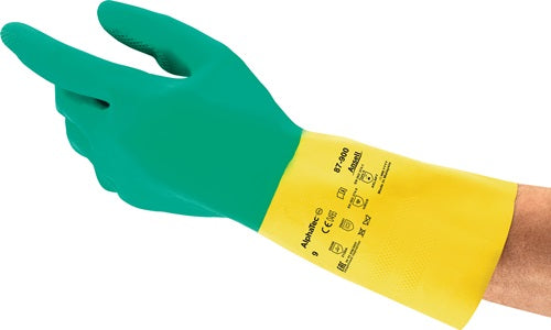 Ansell Chemikalienhandschuh | Größe 8,5-9 grün gelb | und 388 und 374 und 421 | PSA-Kategorie III | 12 Paare – 87-900-9 87-900-9