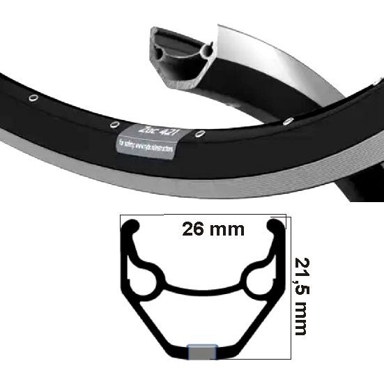 Ryde Velg Zac 421 26 Zoll (559) Schwarz Silber 36 Löcher 14g