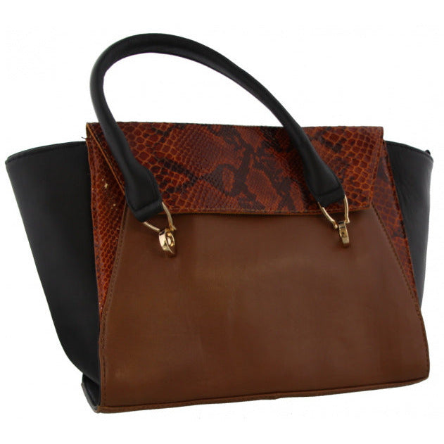 Umhängetasche Damen 24 x 41 cm Leder schwarz braun 2-teilig