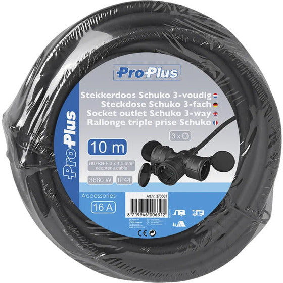 Verlängerungskabel Schuko 3-fach 10 Meter 3x1,5 mm² Schwarz
