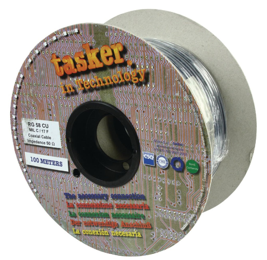 Tasker Tasker TASR-RG58CU Koaxkabel auf Haspel RG58 5,0 mm 100 m Schwarz
