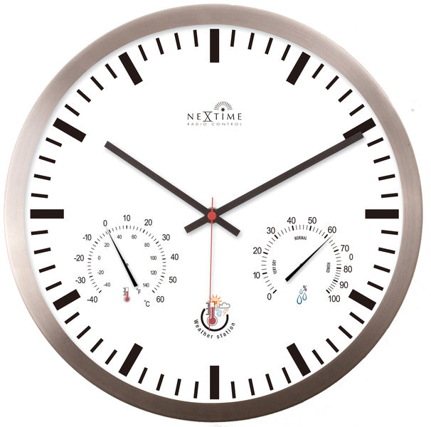 Nächste Zeit Nextime NE-90513WI Wanduhr + Wetterstation 25 cm weißes RC-Aluminium
