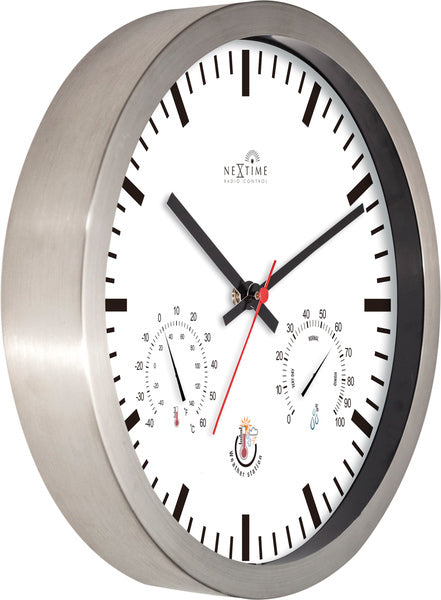 Nächste Zeit Nextime NE-90513WI Wanduhr + Wetterstation 25 cm weißes RC-Aluminium