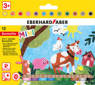 Eberhard Faber EF-518912 farbiger Bleistift 3in1 12 Stück extra dicker Kern 10 mm