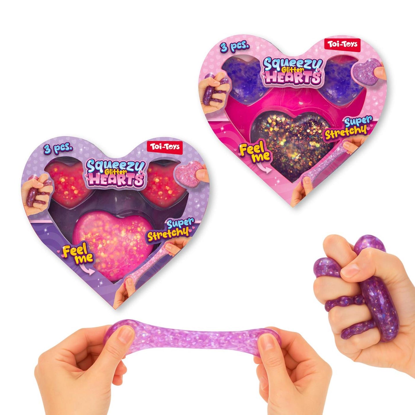 Toi-toys Glitzer-Quetschfiguren Herzen - 3 Stk.