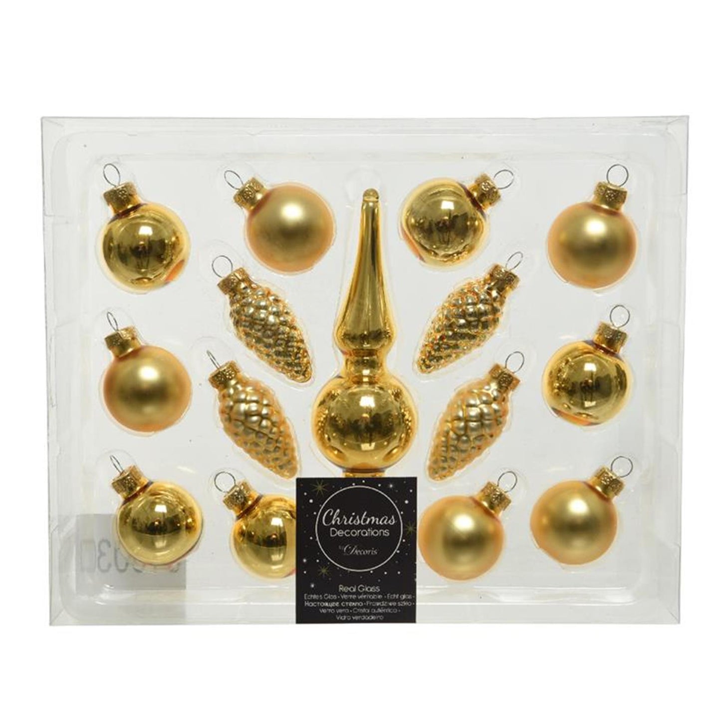 Decoris Weihnachtskugel-Set 15-teilig mit Spitze hellgold