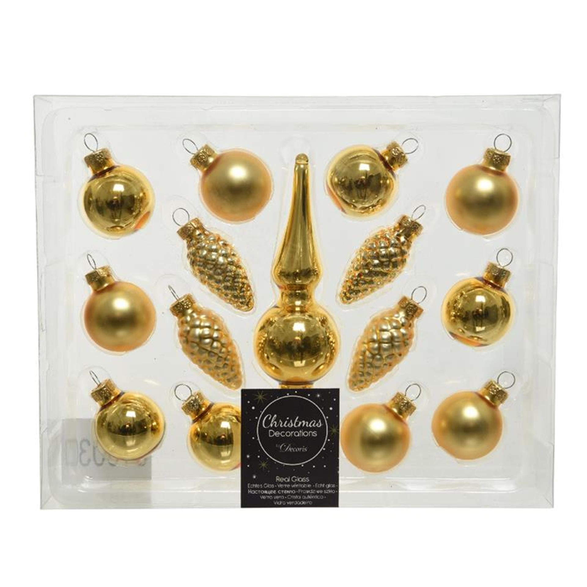 Decoris Weihnachtskugel-Set 15-teilig mit Spitze hellgold