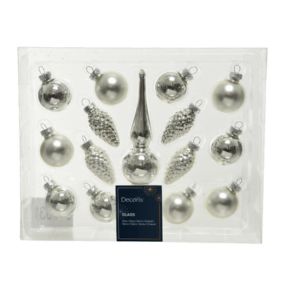 Decoris Weihnachtskugel-Set Mini Glas Silber 15-teilig