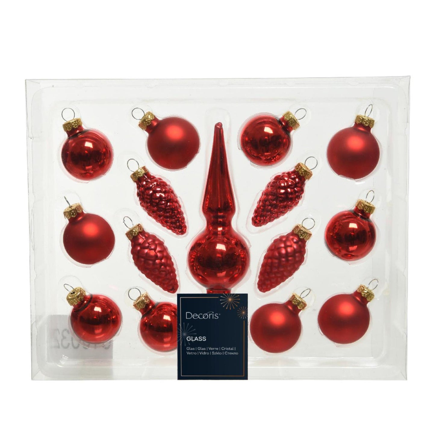 Decoris Weihnachtskugel-Set Mini Glas rot 15-teilig