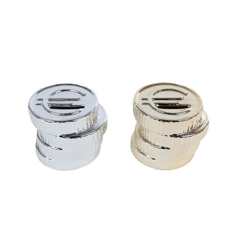 Spardose Euromünze Silber Gold 9,5x9x8cm