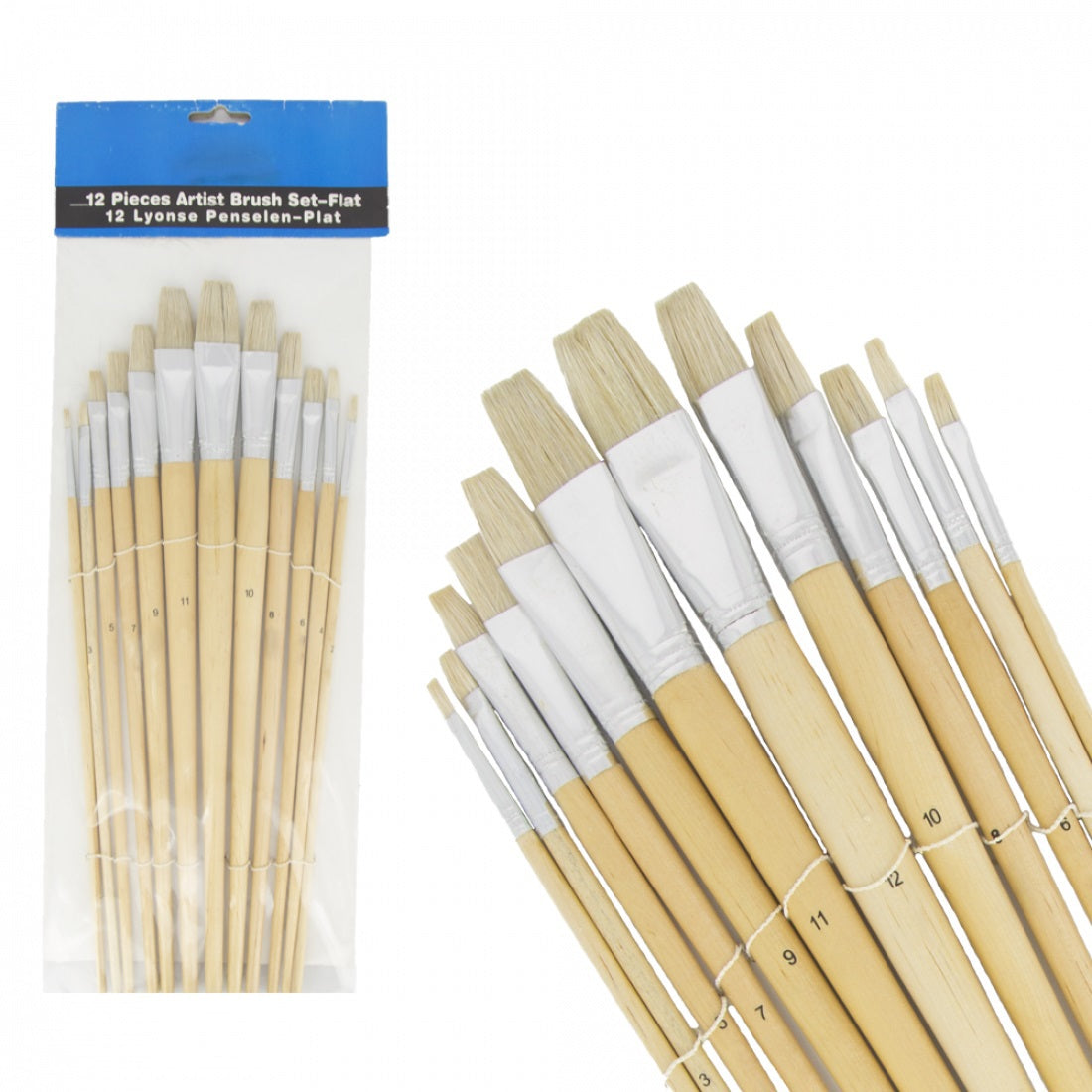 Malerpinsel-Set flach, 12-teilig