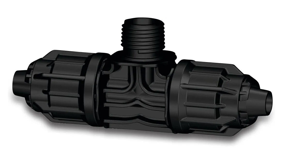 Produkte T-Stück 90 PP 16 mm q J x3 4 männlich dr 6 bar schwarz V Bewässerungsschlauch