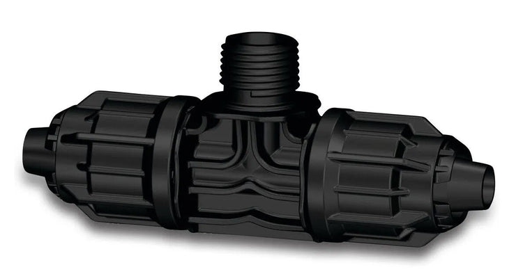 Produkte T-Stück 90 PP 16 mm q J x3 4 männlich dr 6 bar schwarz V Bewässerungsschlauch