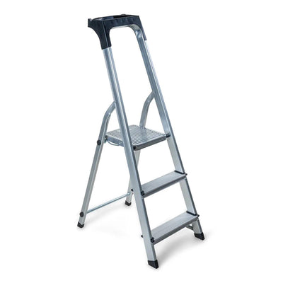 Z1 wicotex Haushaltsleiter 3-stufig Aluminium (2+Plattform) bis 150kg, mit Halterung