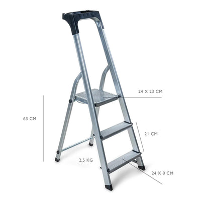 Z1 wicotex Haushaltsleiter 3-stufig Aluminium (2+Plattform) bis 150kg, mit Halterung