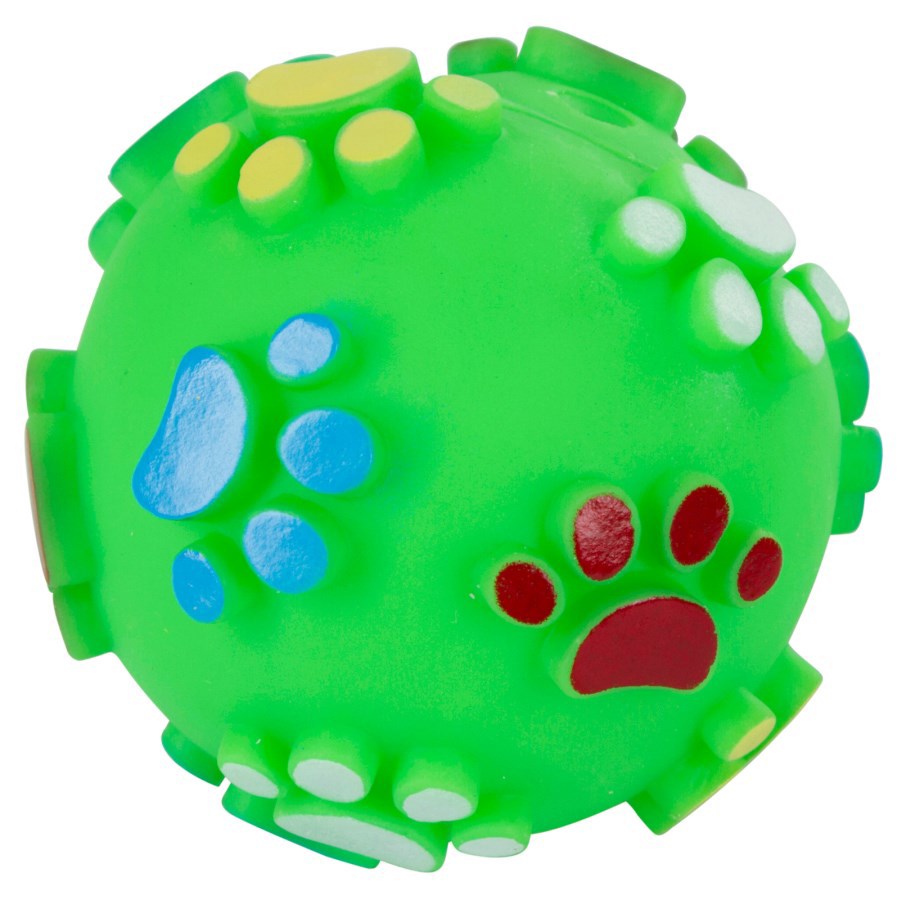 Vinylball mit Pfotenabdruck 10 cm mit Quietscher, farblich sortiert