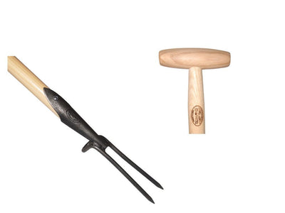 Die weiße Jätgabel mit 2 Zinken und 80 cm Stiel aus Eschenholz
