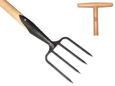 Die weiße Rasengewinnungsgabel mit 4 Zähnen und Eschenstiel, 90 cm Entweißung