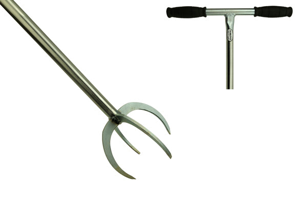 Der weiße Untergrundlockerer mit langer Gartenkralle und 850 mm Rohrstiel dewhite