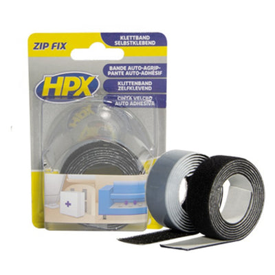 HPX-Produkte Zip-Fix-Klettverschluss, schwarz, 2 x 20 mm x 1 m