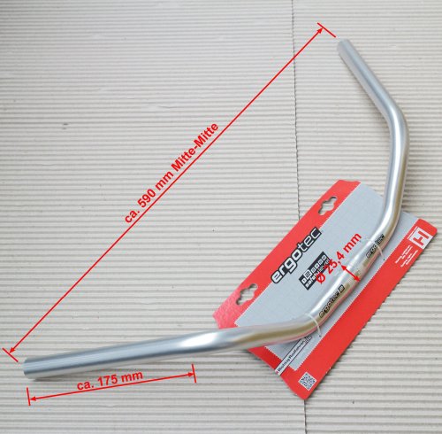 Lenker Ergotec Modell Trekking 590 mm, 25,4 mm, Aluminium silber