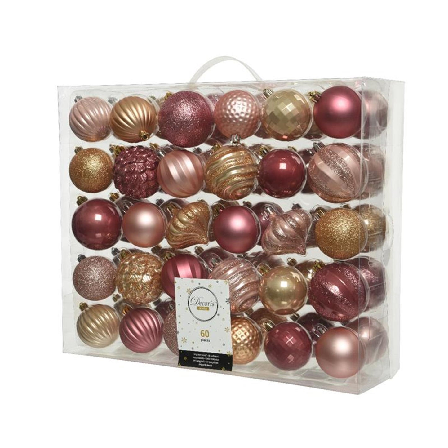 Decoris Weihnachtskugel-Set Kunststoff 60 Stück rosa