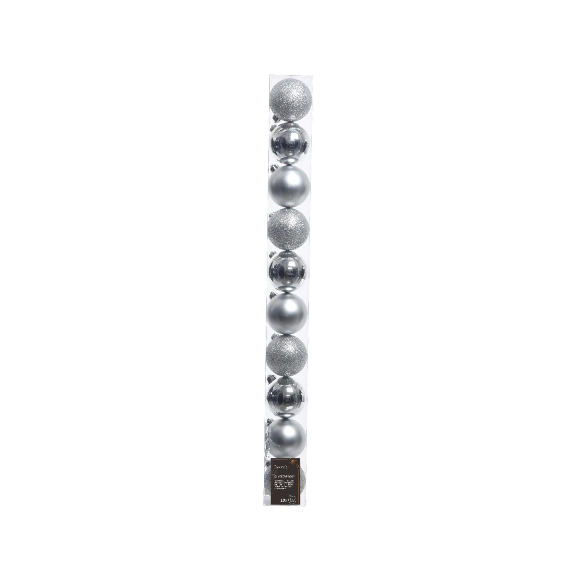 Decoris Weihnachtskugeln 6cm Kunststoff Silber 10 Stk