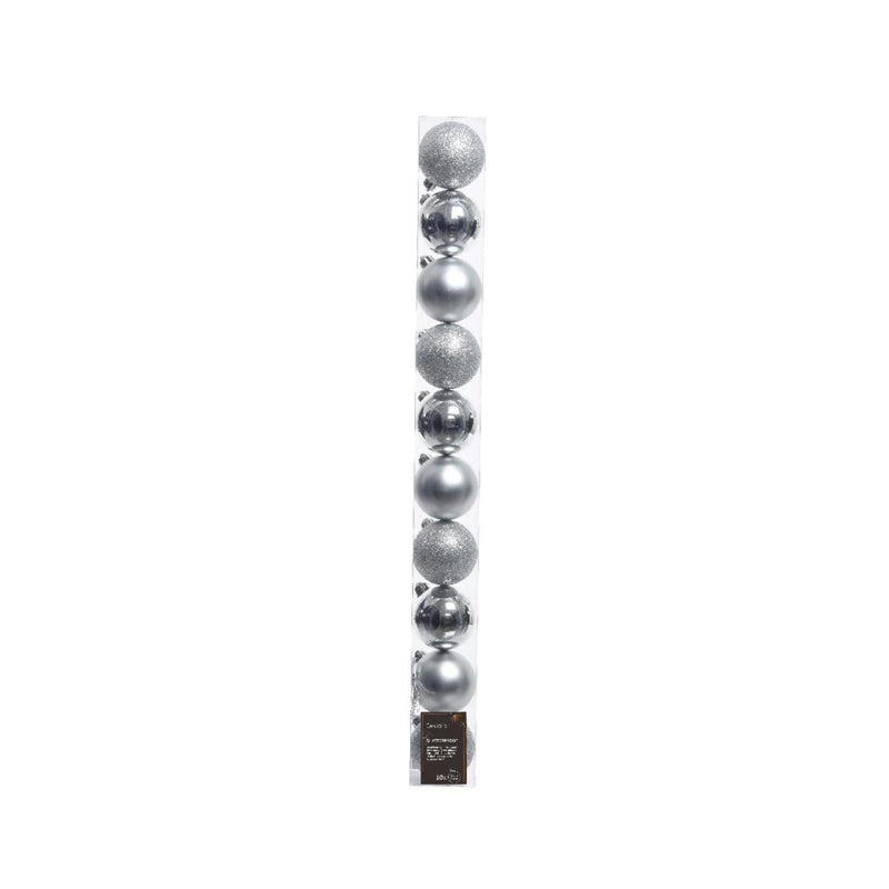 Decoris Weihnachtskugeln 6cm Kunststoff Silber 10 Stk