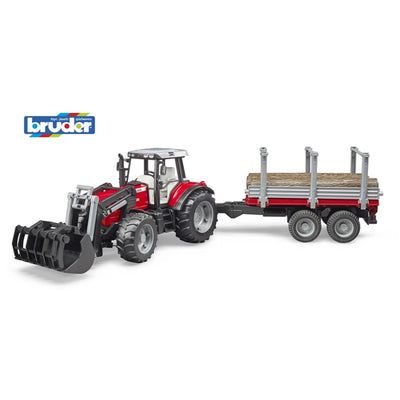 Bruder Massey Ferguson 7480 mit Frontlader und Holzanhänger