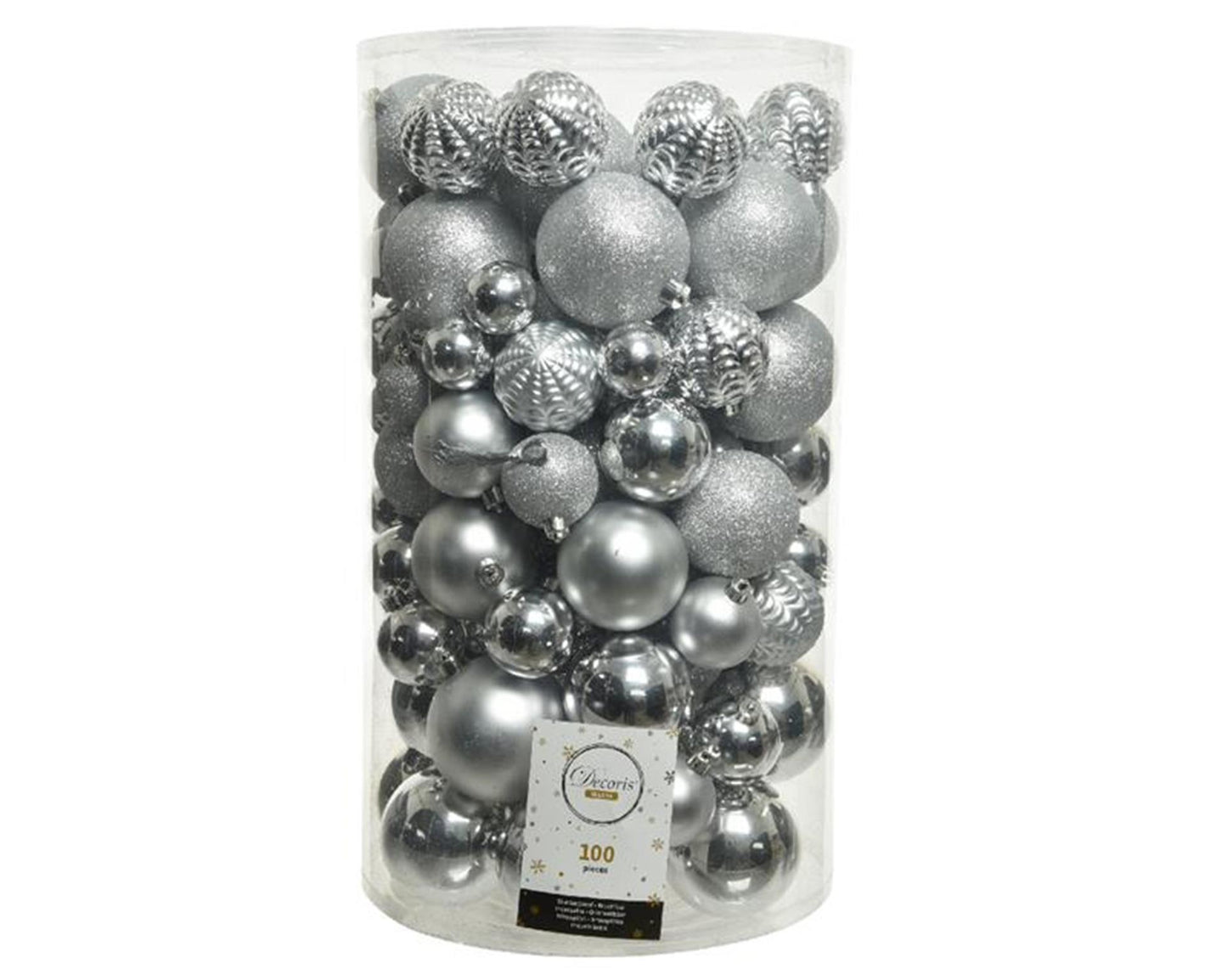Decoris Weihnachtskugelröhre aus 100 Stück Kunststoff silber