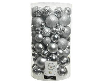 Decoris Weihnachtskugelröhre aus 100 Stück Kunststoff silber