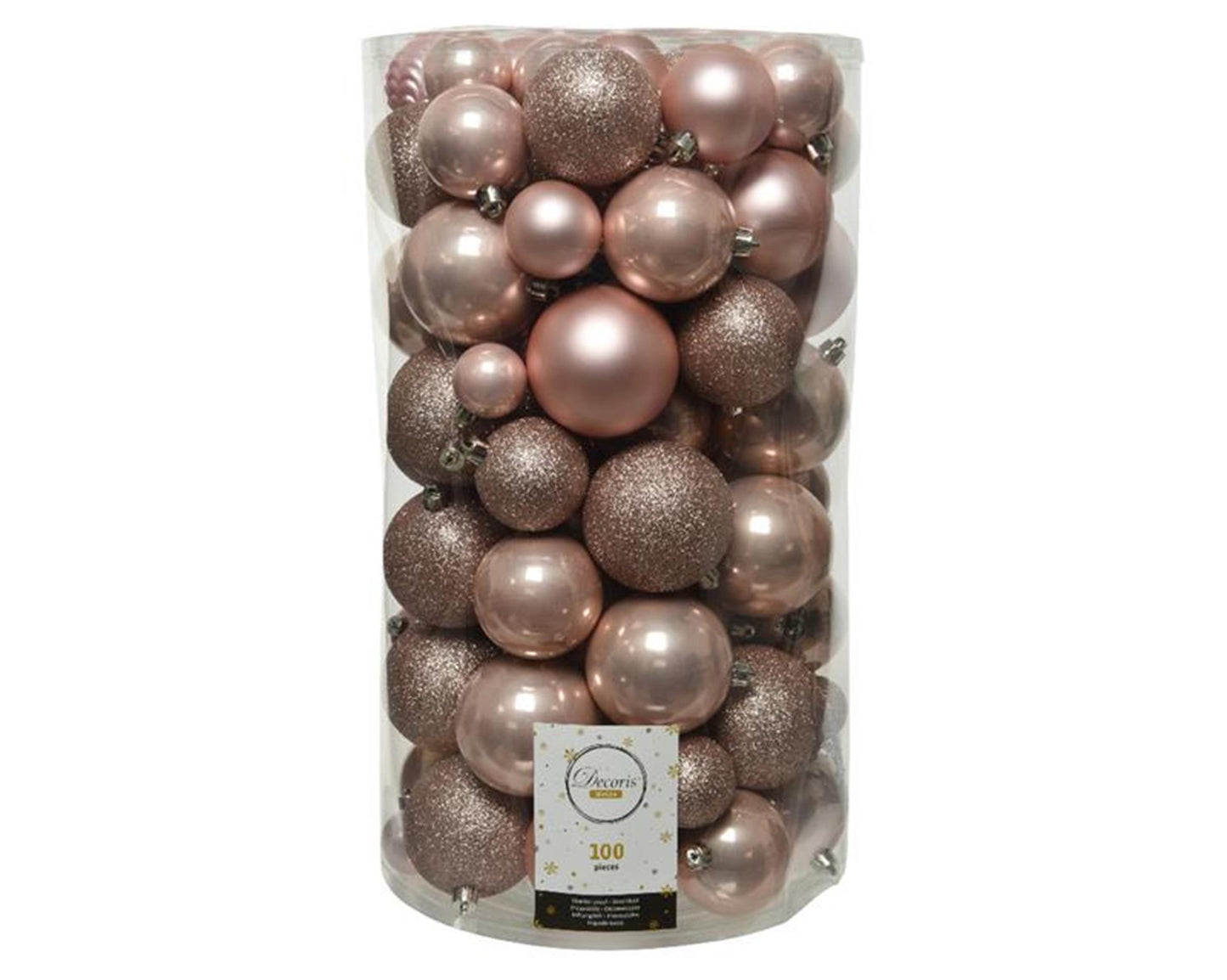Decoris Weihnachtskugeln, Röhre mit 100 Stück, Kunststoff, Rosa