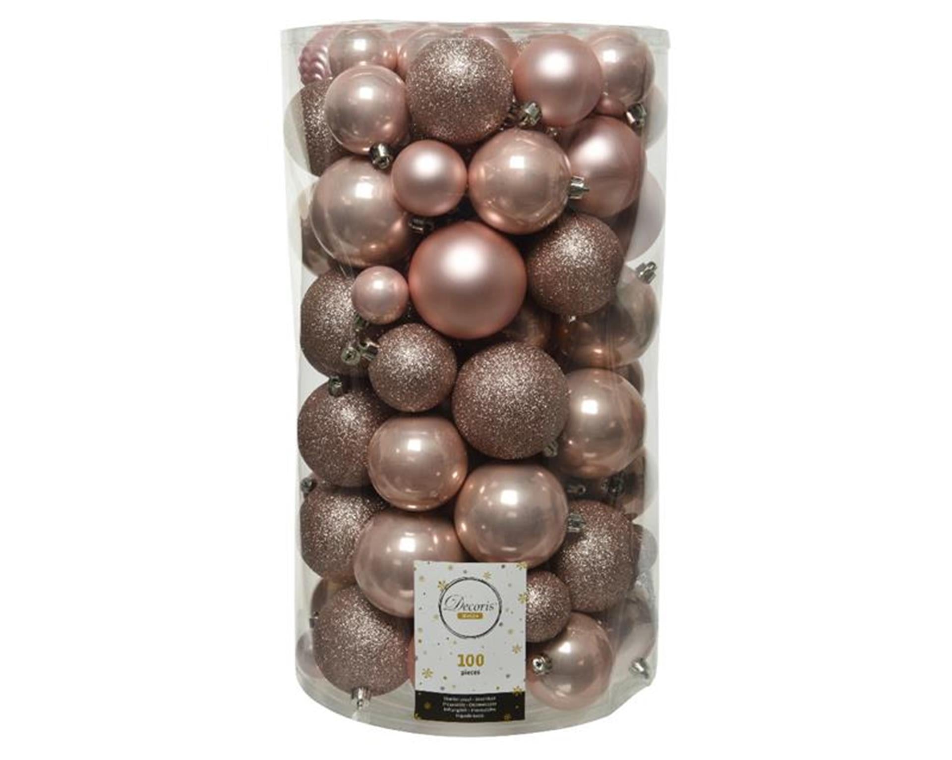 Decoris Weihnachtskugeln, Röhre mit 100 Stück, Kunststoff, Rosa