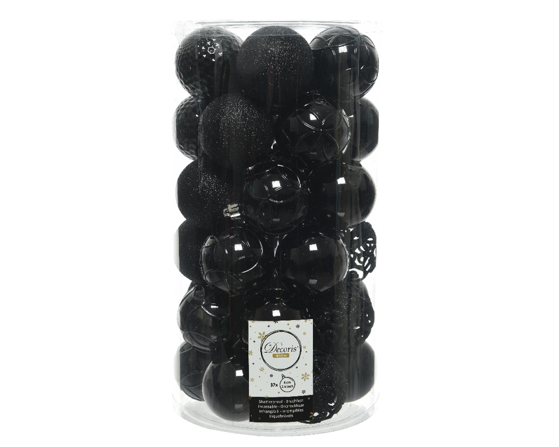 Decoris Weihnachtskugel-Set Kunststoff 6cm 37-teilig schwarz
