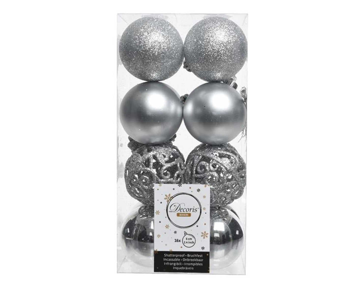 Decoris Weihnachtskugel Kunststoff Mix Silber 16 Stück