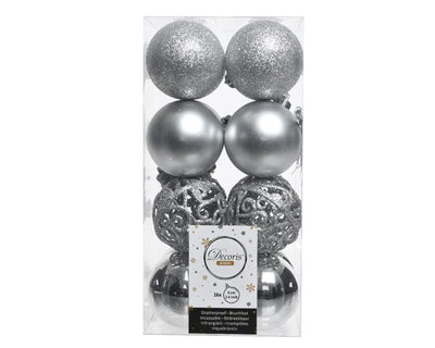 Decoris Weihnachtskugel Kunststoff Mix Silber 16 Stück