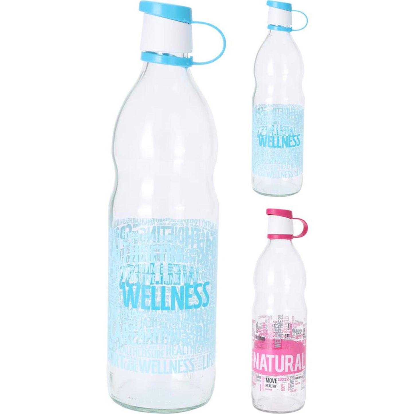 Hervorragende Haushaltswaren-Glasflasche 1 l mit Text in Rosa oder Blau