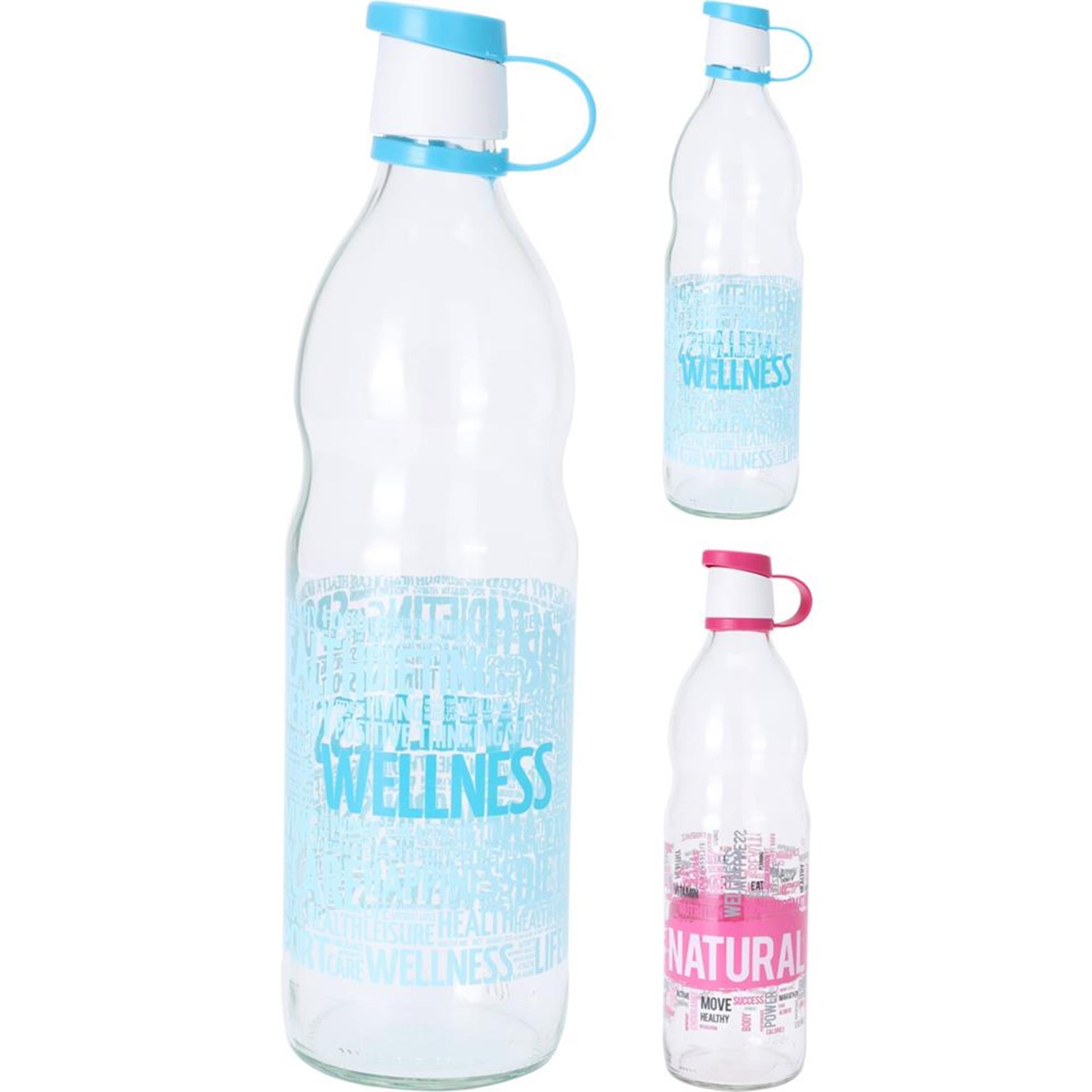 Hervorragende Haushaltswaren-Glasflasche 1 l mit Text in Rosa oder Blau
