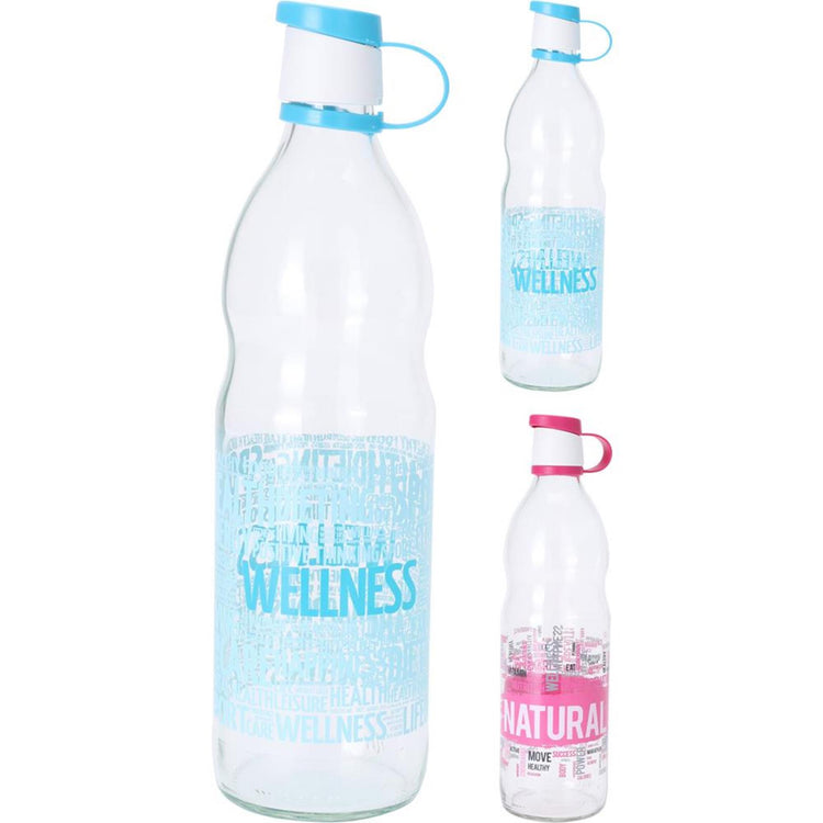 Hervorragende Haushaltswaren-Glasflasche 1 l mit Text in Rosa oder Blau