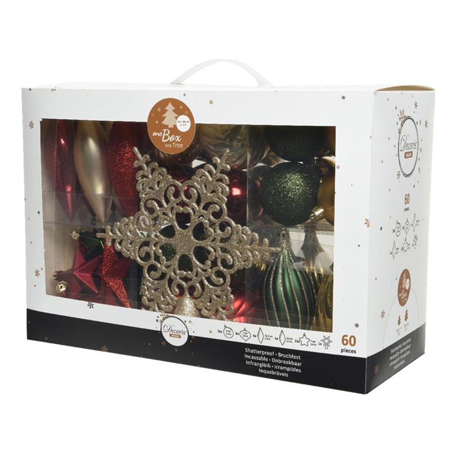 Decoris Weihnachtskugel-Set Kunststoff 60 Stück rot grün