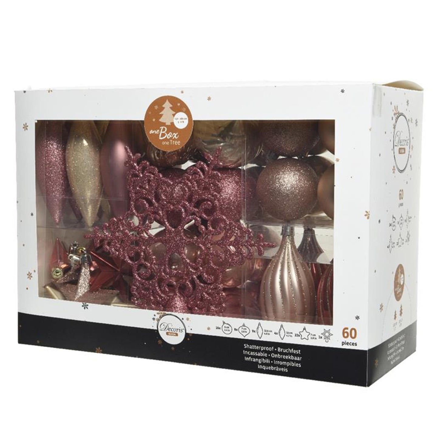 Decoris Weihnachtskugel-Set Kunststoff 60 Stück rosa