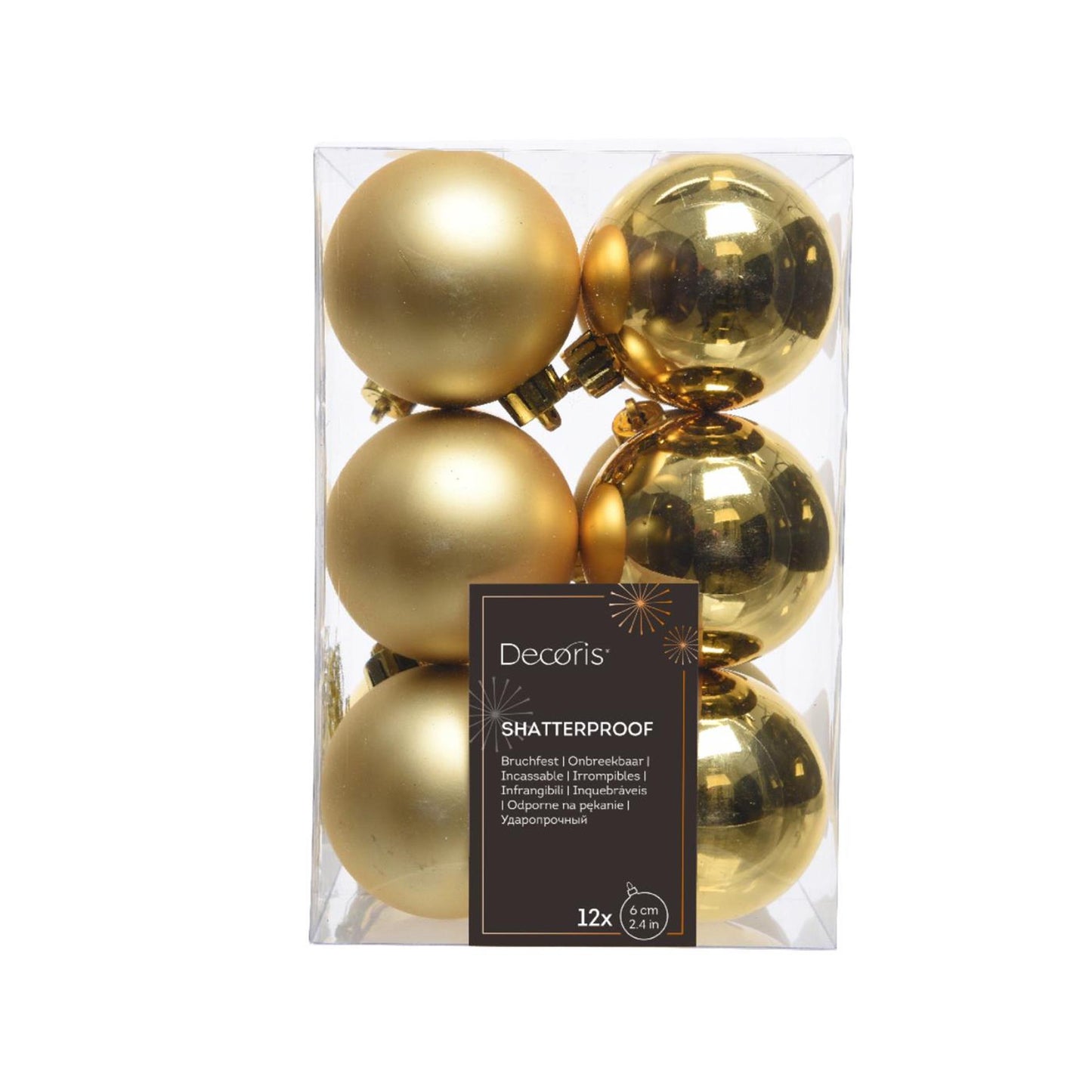 Decoris Weihnachtskugeln Kunststoff Gold Durchmesser 6cm 12St