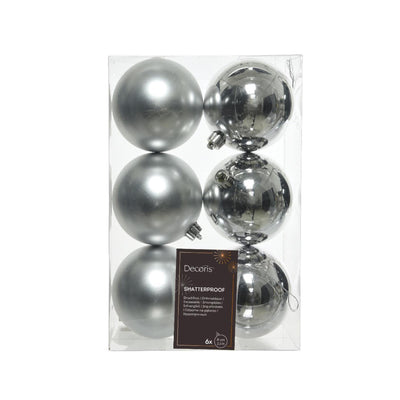 Decoris Weihnachtskugeln aus Kunststoff, silberfarben, Durchmesser cm, 6 Stück