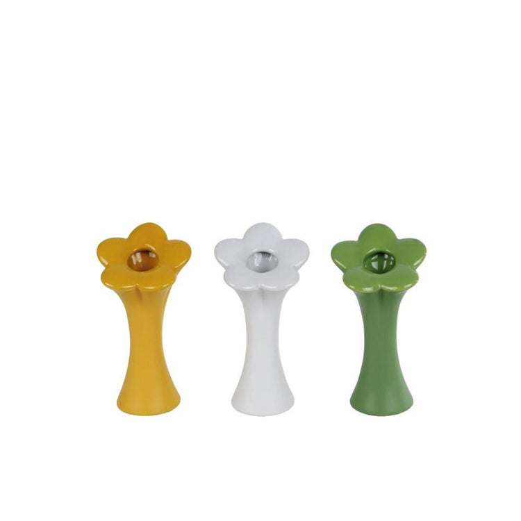Cosydecor Vase Blumen grün gelb weiß 7x7x15cm